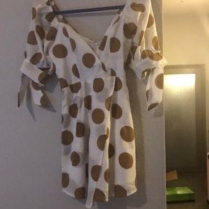 White and mustard polka dot dress